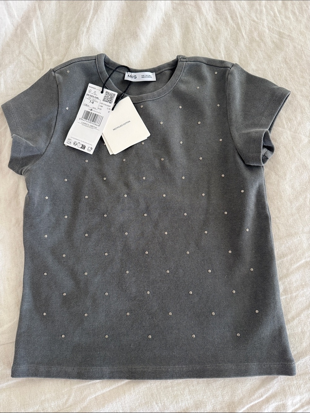 Mango Kids Charcoal Gray Short Sleeve Dot Embellished Tee